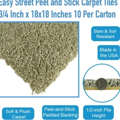 Easy Street Peel and Stick Carpet Tiles 3/4 Inch x 18x18 Inches 10 Per Carton