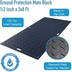 Ground Protection Mats Black 1/2 Inch x 3x8 Ft. Diamond/Diamond