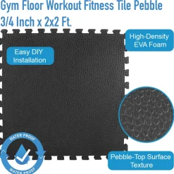 Gym Floor Workout Fitness Tile Pebble 3/4 Inch x 2x2 Ft.