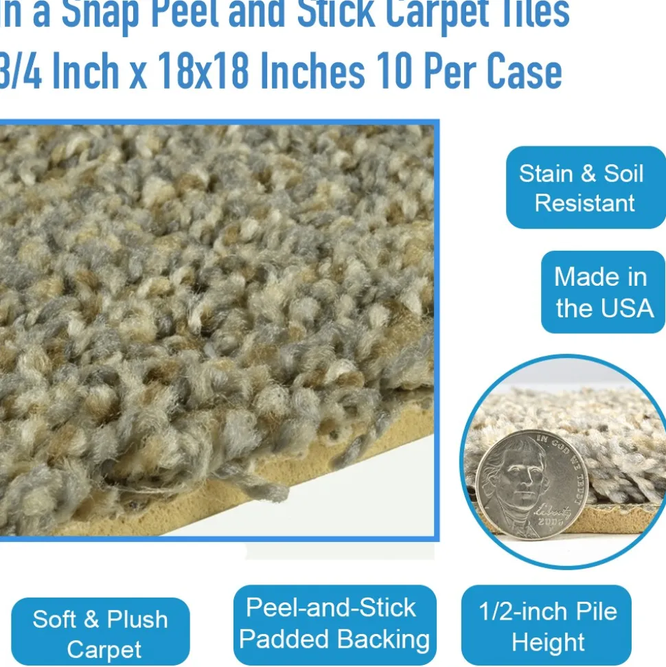 In a Snap Peel and Stick Carpet Tiles 3/4 Inch x 18x18 Inches 10 Per Case