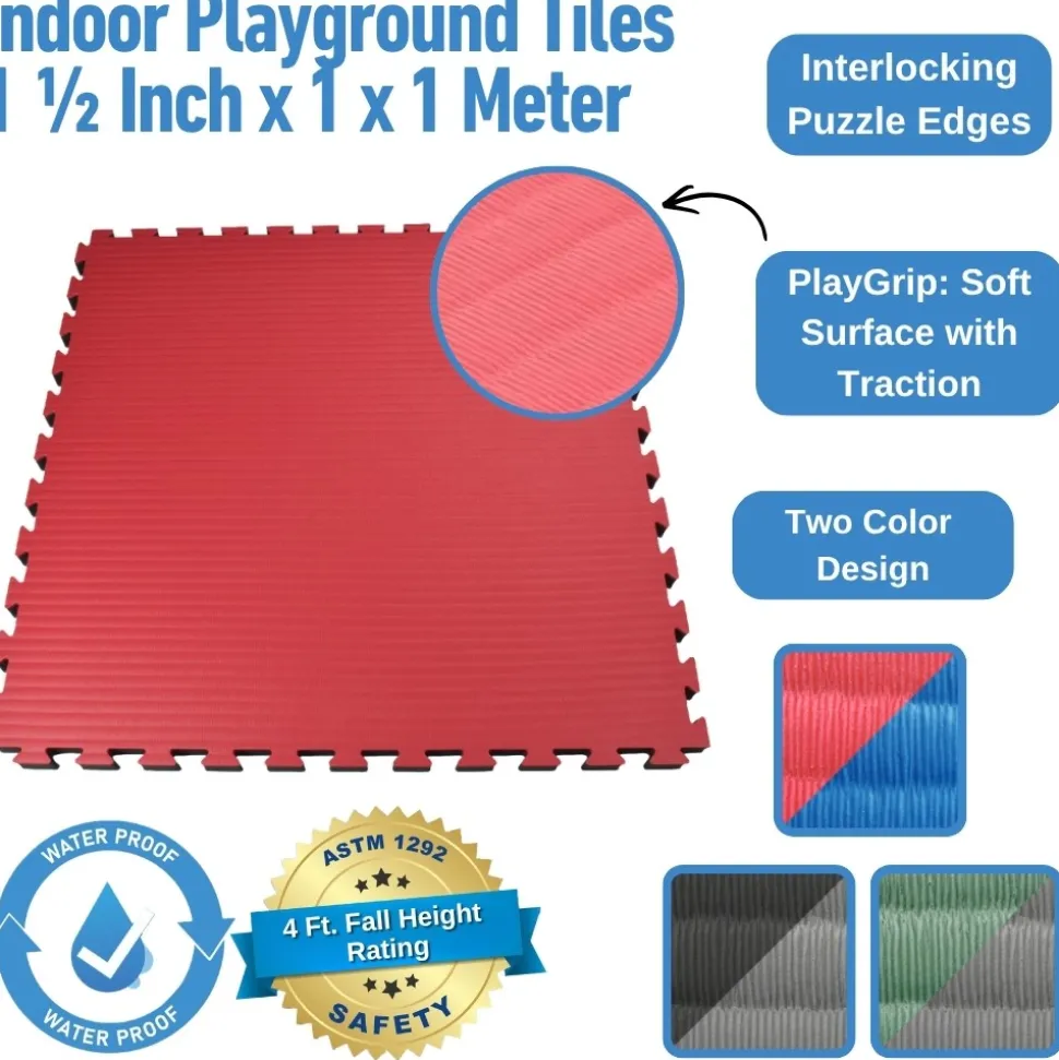 Indoor Playground Flooring Tiles 1-1/2 Inch x 1x1 Meter