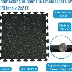 Interlocking Rubber Floor Tiles Gmats Light Gray 3/8 Inch x 2x2 Ft.