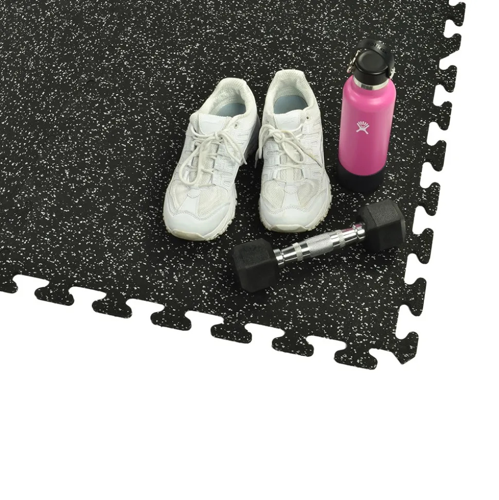 Rubber Tile Interlocking Sport 10% Light Gray 3/8 Inch x 2x2 Ft.