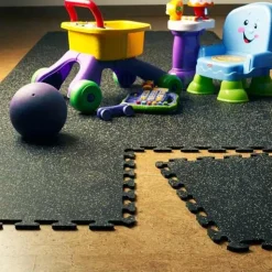 Rubber Tile Interlocking Sport West 10% Light Gray 3/8 Inch x 2x2 Ft.