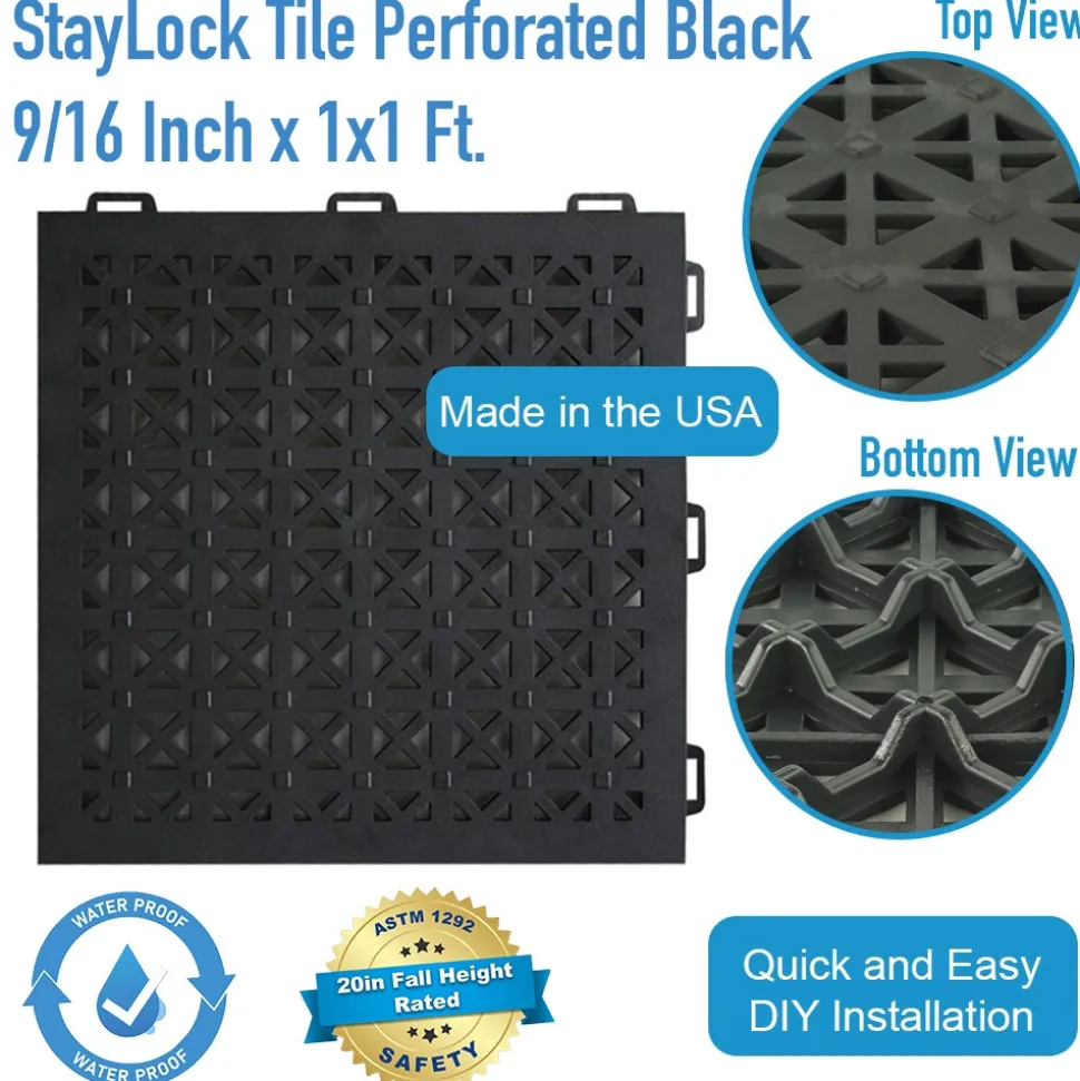 StayLock Tile Perforated Black 9/16 Inch x 1x1 Ft.