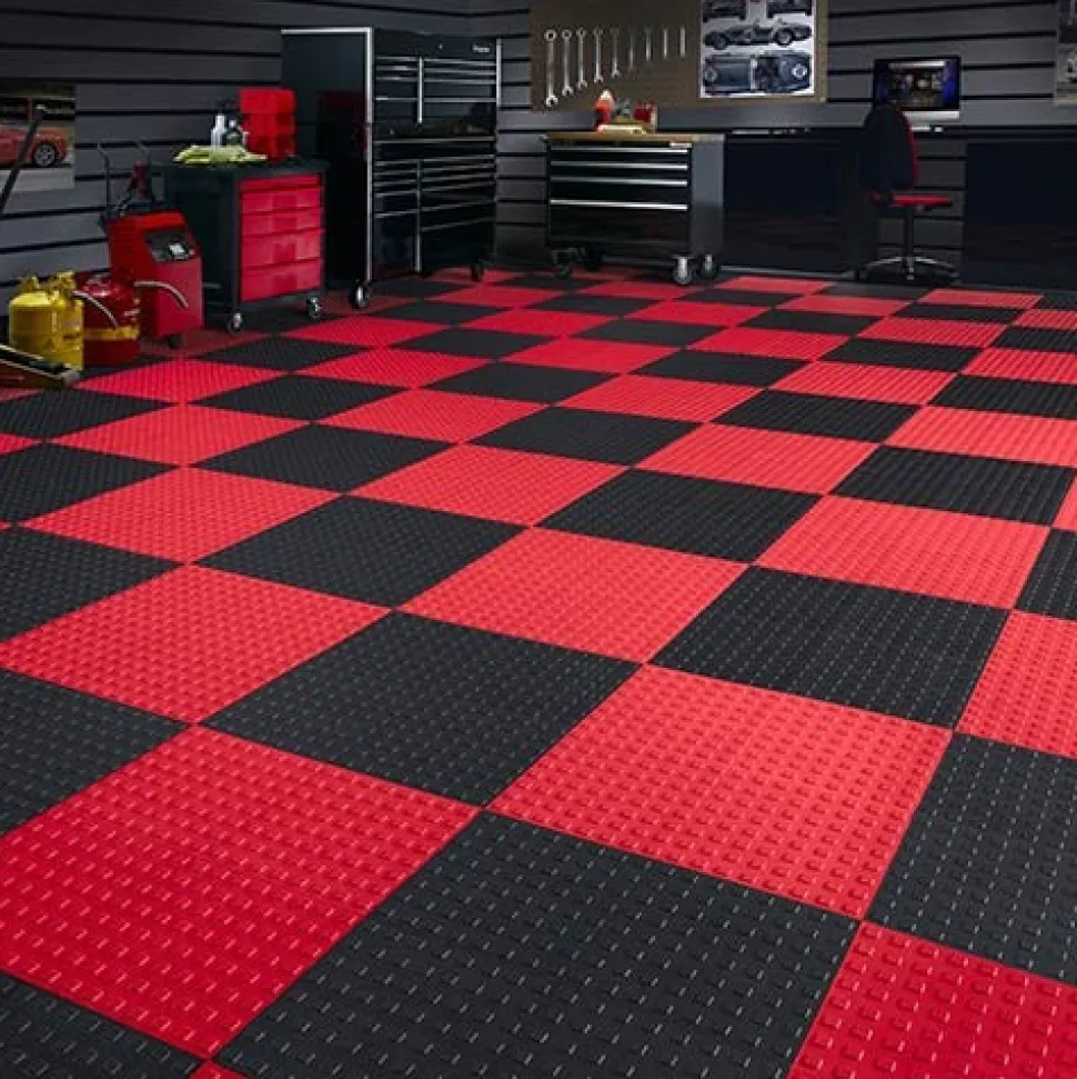TechFloor Solid Garage Tile with Raised Squares Carton of 10