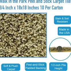 Walk in the Park Peel and Stick Carpet Tiles 3/4 Inch x 18x18 Inches 10 Per Carton